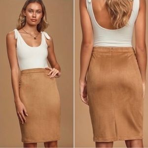 Lulu’s Tan Suede Pencil Skirt